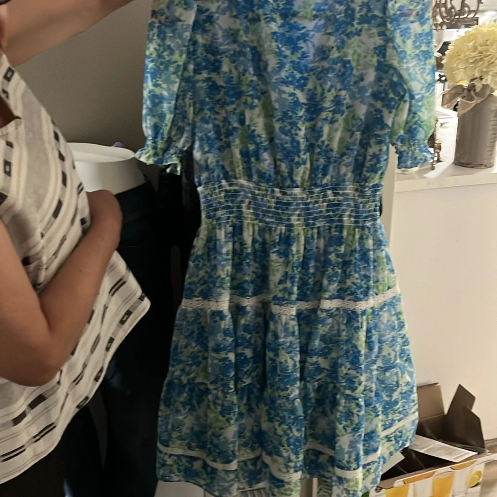 Taylor Blue Wrap Sundress with Puff Sleeves - Picture 5 of 5
